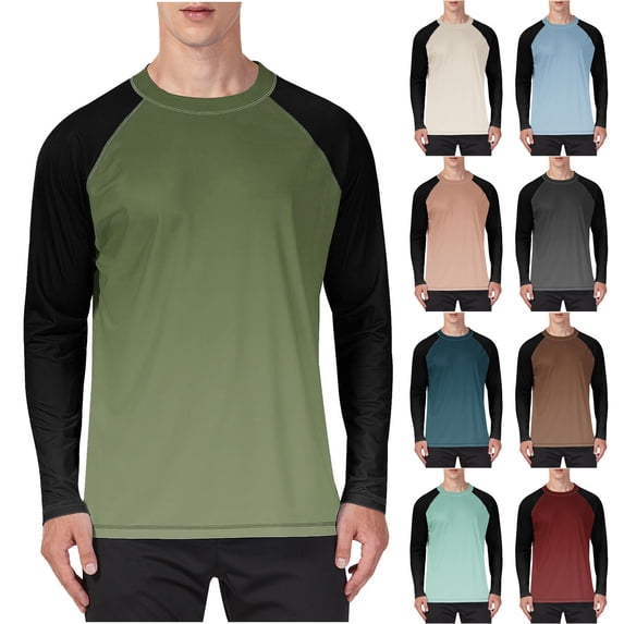 UVEASISHA Long Sleeve Shirts for Men Quick Dry Moisture Wicking Workout Shirt Sun Protection UV UPF T-Shirts for Outdoor Fishing Hiking Traveling Khaki 4XL