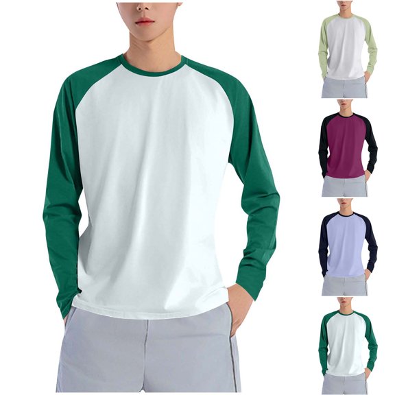 UVEASISHA Long Sleeve T-Shirts for Men Color Block Raglan Sleeves Graphic Tees Regular Fit Casual Crewneck Pullover Base Layer Tshirt Light Blue S