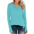 thumbnail image 1 of UVEASISHA Long Sleeve Tops for Women Loose Fit Henley Shirt Solid Basic Tee Shirt Casual Fall Clothes Blue S, 1 of 7