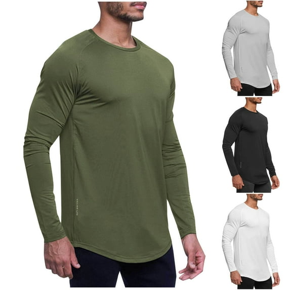 UVEASISHA Long Sleeve Workout Tees for Men Lightweight Quick Dry T-Shirts Breathable Casual Crewneck Athletic Tops Sun Protection Outdoor Training Shirt Today Sales Gray XL
