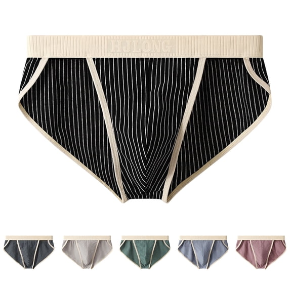 UVEASISHA Low Rise Briefs for Men Cotton Striped Underwear Comfy Soft Triangle Underpants Red XL