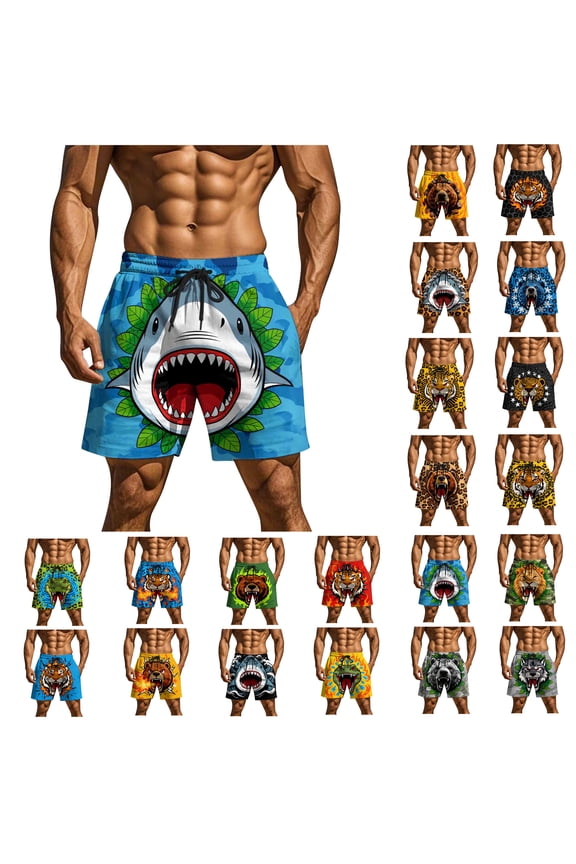 UVEASISHA Men Board Shorts Funny Printed Drawstring Summer Beach Shorts Breathable Lightweight Loose Fit Swim Trunks with Pockets Green S
