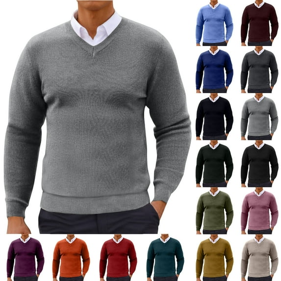 UVEASISHA Men Casual V Neck Sweater Ribbed Knit Slim Fit Pullovers Fall Lightweight Long Sleeve Sweaters Soft Knitted Cotton Jumper Tops Fashion Clothes Orange XL