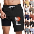thumbnail image 1 of UVEASISHA Men Fashion Vacation Shorts Sunset Coconut Tree Print 2-In-1 Swim Trunks Elastic Drawstring Quick Dry Beach Shorts with Compression Liner Gray XXL, 1 of 7