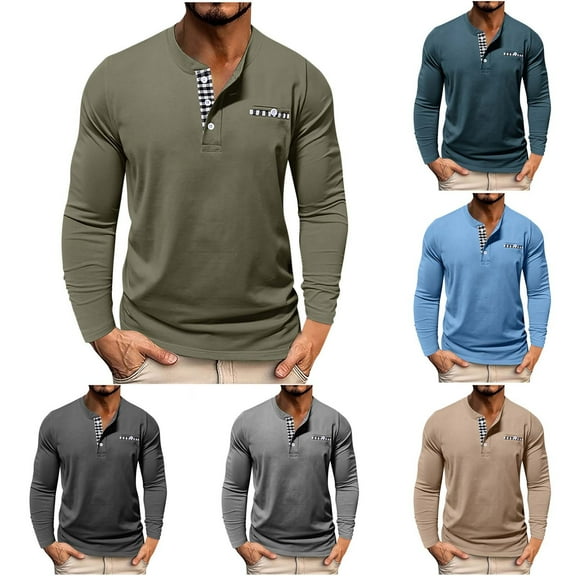 UVEASISHA Men Henley Long Sleeve Shirt Casual Cotton Tshirt with Pockets Loose Fit Sport Tee Shirt Army Green XXXL