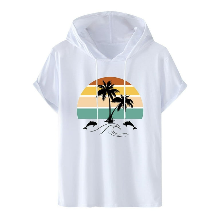 UVEASISHA Men Lightweight Hoodie Tee Men s Short Sleeve Hawaiian Hoodie Workout Gym Sweatshirt Palm Tree Beach Athletic Hoodies Pullover Hooded T Shirts 2024 Multicolor Walmart