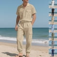 thumbnail image 1 of UVEASISHA Men Linen Outfit Sets 2 Piece Short Sleeve Button Down Shirt and Cargo Pants Set 2026 Fashion Beach Vacation Outfits with Pockets Army Green L, 1 of 10