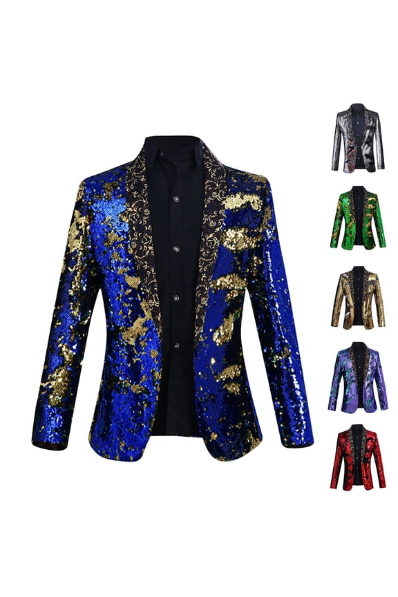 Men Party Blazer Jacket Sequin Slim Fit Stylish Tuxedo Hot Stamping Printed Single-breasted Suit Jackets for Dinner Prom Purple 3XL