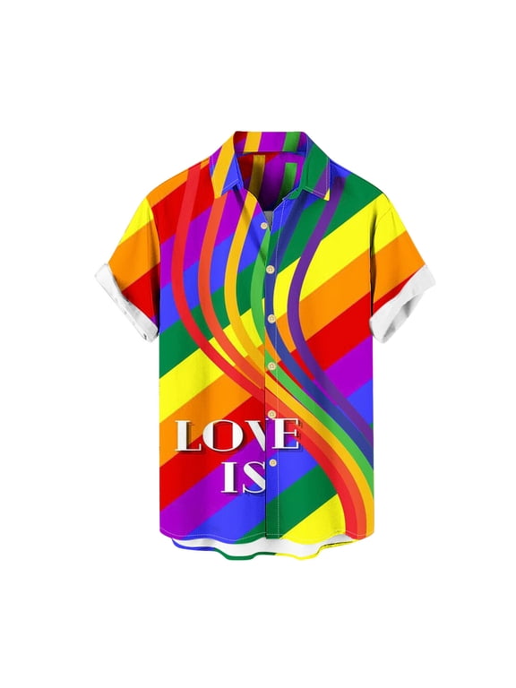 Men Short Sleeve Hawaiian Shirt,Men's Tie Dye Shirts Gay Pride Rainbow Summer Button Down Beach Bowling Shirt Gift 2025 Clearance Sale,Multicolor XL