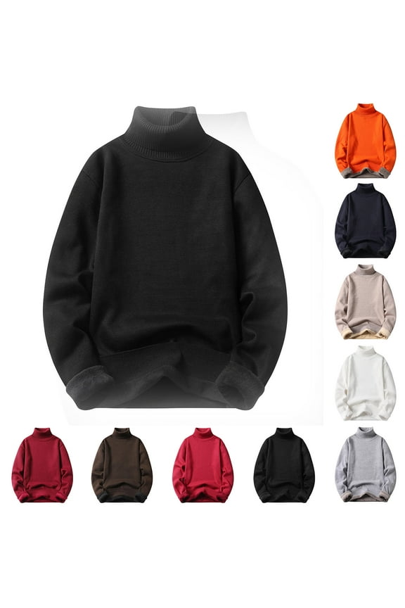 Men Turtle Neck Sweater Big and Tall Oversized Pullover Sweaters Drop Shoulder Long Sleeve Knit Shirt Solid Color Loose Sweatshirts Orange 4XL
