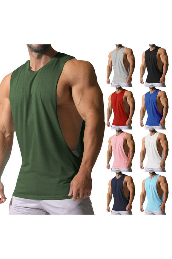 Men Workout Tank Tops Gym Bodybuilding Sleeveless T Shirts Cut off Loose Muscle Tanks Casual Training Shirts Athletic Tank Top Black 3XL
