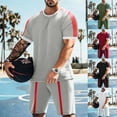 thumbnail image 1 of UVEASISHA Men's 2 Piece Outfits Short Sleeve Color Block Crewneck Summer T Shirt and Casual Loose Track Shorts Set Summer Savings Army Green L, 1 of 7
