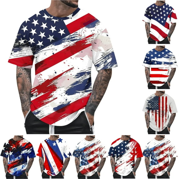 UVEASISHA 4th of July T Shirt for Men Big and Tall American Flag Graphic Tees Memorial Day Novelty Print Patriotic T-Shirts Holiday Casual Short Sleeve Crewneck Pullovers Multicolor 5XL