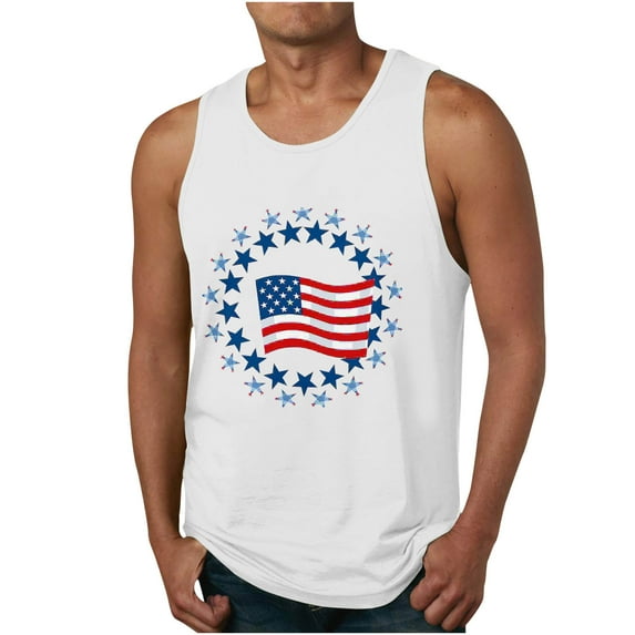 UVEASISHA Men's 4th of July Tank Top,Mens Festivel Shirts 1776 Memorial Day Gym Sleeveless Muscle Tee Shirt Workout American Flag Tank Shirt 2024 White