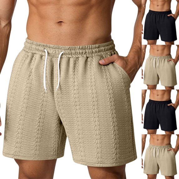 UVEASISHA Men's 5 Inch Inseam Casual Shorts Elastic Waist Drawstring Sweat Shorts Solid Color Loose Textured Athletic Shorts Summer Short Pants for Daily Wear Black S