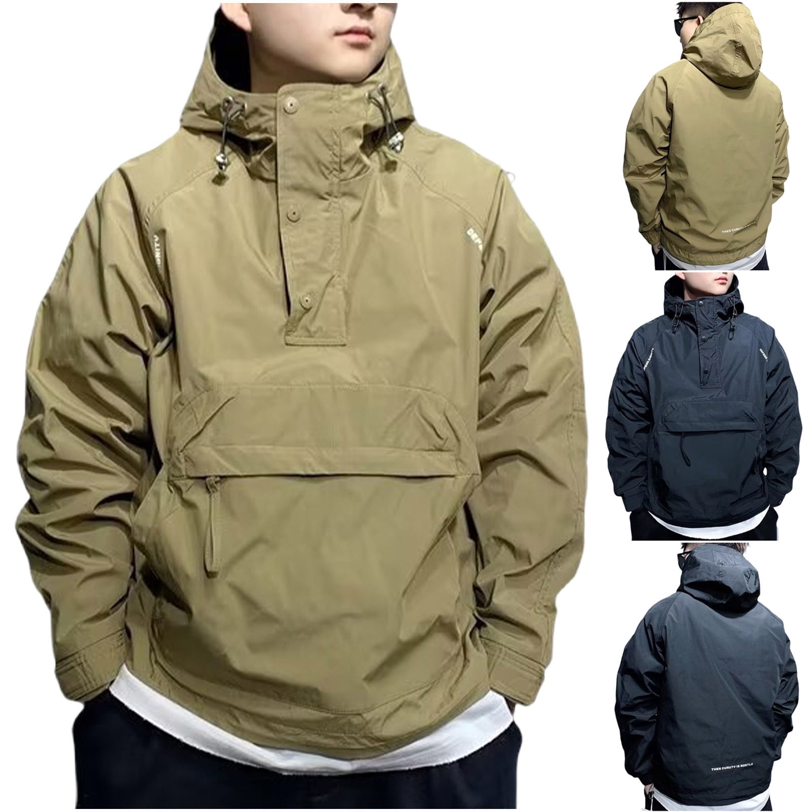 UVEASISHA Men's Anorak Pullover Quarter-Zip Hooded Jacket Waterproof Lightweight Windbreaker Hoodies Outdoor Golf Rain Jackets with Pockets Black L
