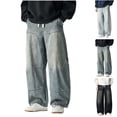 thumbnail image 1 of UVEASISHA Men's Baggy Denim Pants Big and Tall Wide Leg Cargo Jeans Drawstring Elastic Waist Hipster Streetwear Trousers with Pockets Fashion Summer Clothes Black L, 1 of 5
