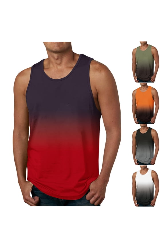 Men's Beach Tank Tops Summer Fashion Sleeveless Gradient Color Muscle T-Shirts Big and Tall Casual Gym Workout Shirt Army Green 6XL