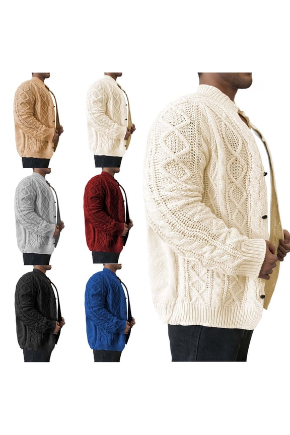 Men's Big and Tall Cardigan Sweaters Stand Collar Cable Knit Button Sweater Fall Winter Chunky Cardigans Open Front Casual Outerwear Wine 3XL