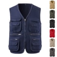 thumbnail image 1 of UVEASISHA Men's Big and Tall Lightweight Cargo Vest Outdoor Casual Cotton V Neck Work Vest Full Zip Sleeveless Hiking Travel Jackets with Multi Pocket Red XXL, 1 of 9