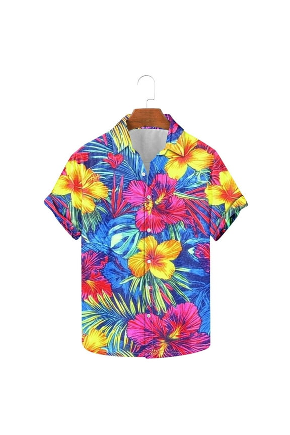 Men's Big and Tall Shirts 2025 Fashion Palm Tree Print Beach Tops Hawaii Style Casual Button Down Shirt Summer Tropical Holiday Tee Top On Sale Multicolor XXL