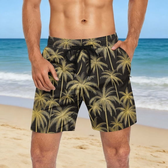 UVEASISHA Men's Big and Tall Swimwear Summer Palm Tree Print Tropical Swim Trunks Loose Fit Drawstring Quick Dry Board Shorts with Pockets Multicolor L