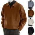 thumbnail image 1 of UVEASISHA Men's Button Up Sweaters Loose Fit Casual Solid Polos Sweater Soft Comfy Lapel Knitted Pullover Fall Fashion Ribbed Knit Jumper Tops Khaki L, 1 of 6