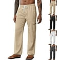 thumbnail image 1 of UVEASISHA Men's Casual Cargo Pants Cotton Drawstring Wide Leg Athletic Trousers Elastic Waist Workout Pants with Multi Pockets Limited Time Deal,Khaki,3XL, 1 of 6