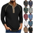 thumbnail image 1 of UVEASISHA Men's Casual Henley Shirts Half Button Up Long Sleeve T-Shirts Solid Color Vintage Business Work Tee Soft Stretchy Pullover Tops Khaki XXL, 1 of 8