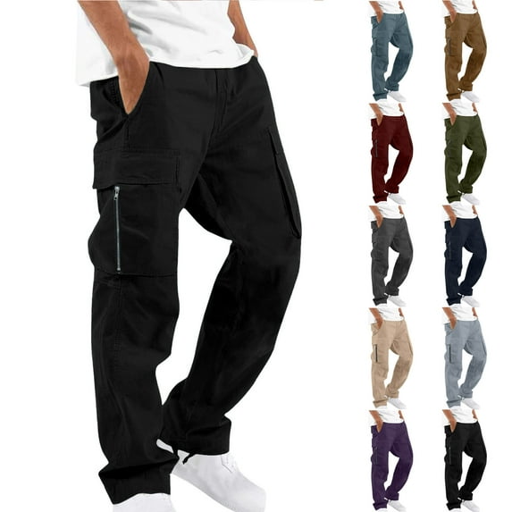 UVEASISHA Men's Casual Work Pants Loose Fit Straight Leg Sweatpants Drawstring Open Bottom Cargo Pants Solid Color Workout Trousers with Pockets Khaki L