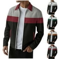 thumbnail image 1 of UVEASISHA Men's Color Block Waffle Jacket Long Sleeve Zipper Lapel Collar Casual Coat Fashion Streetwear Lightweight Jackets with Pockets Coffee M, 1 of 7
