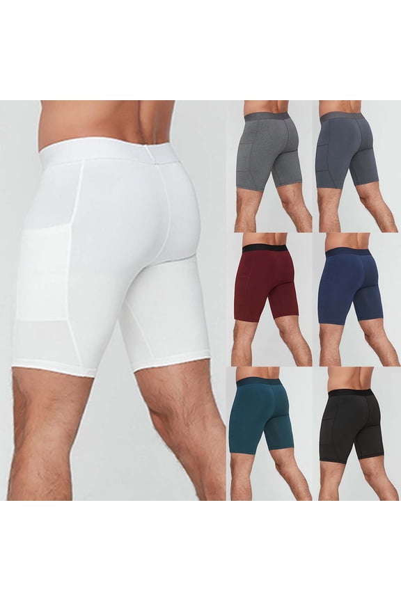 Men's Compression Workout Shorts Moisture Wicking Basketball Base Layer Tights Ice Silk Breathable Gym Running Athletic Shorts Navy S