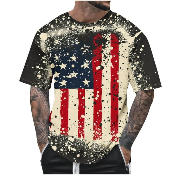 UVEASISHA Men's Cotton Patriotic T-Shirts,Big and Tall 4th of July T Shirts for Men Vintage American Flag Graphic Tees Summer Casual Short Sleeve Crewneck Tops Sales Today 2025