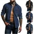thumbnail image 1 of UVEASISHA Men's Denim Shirts Long Sleeve Button Up Shirts Vintage Washed Work Shirt Cowboy Casual Western Jean Tops with Pockets Navy M, 1 of 7