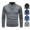 thumbnail image 1 of UVEASISHA Men's Fake 2 Piece Knitted Shirt Slim Fit Casual Business Pullover Sweaters Striped Lapel Button Sweater Tops 2025 Fashion Office Jumpers Today's Sales Today Black 3XL, 1 of 9