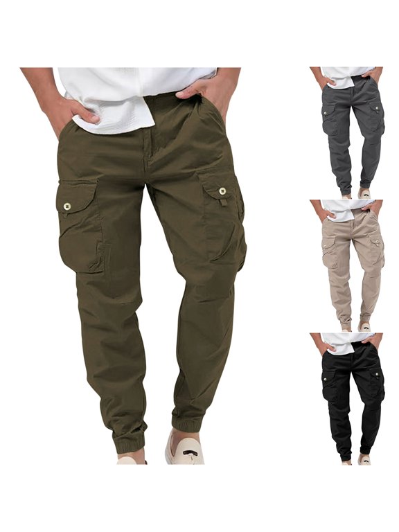 Men's Fashion Cargo Pants Multi Pockes Tapered Work Pants Outdoor Lightweight Hiking Pants Military Tactical Trousers Sales Today,Black,2XL