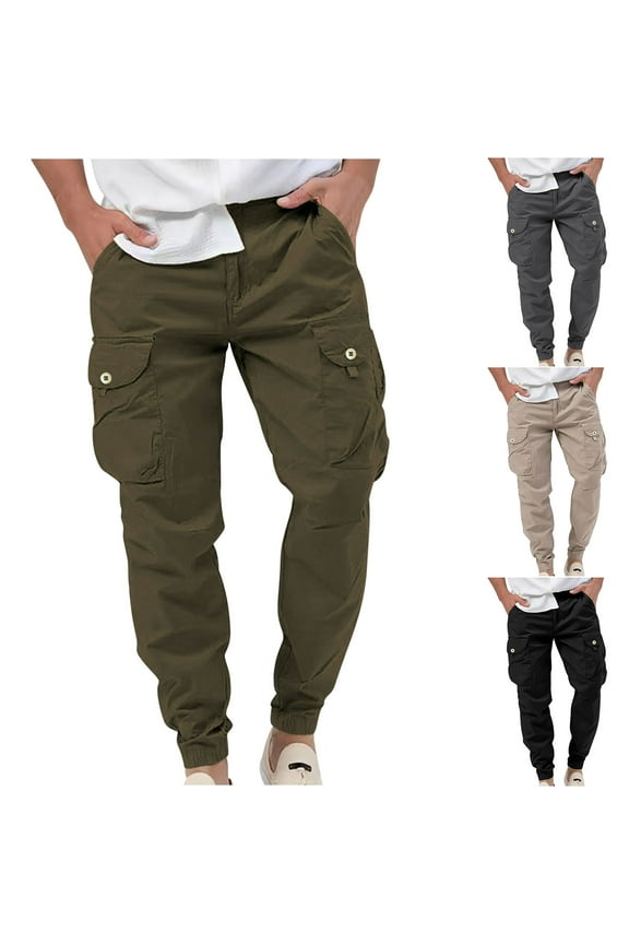 Men's Fashion Cargo Pants Multi Pockes Tapered Work Pants Outdoor Lightweight Hiking Pants Military Tactical Trousers Sales Today,Black,L