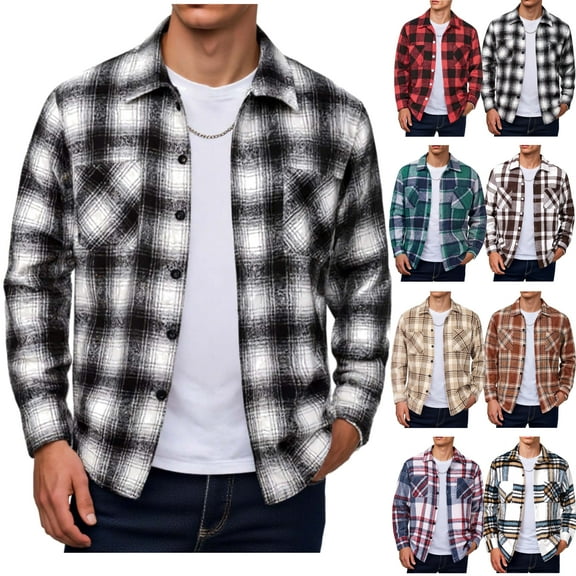 UVEASISHA Men's Flannel Shirt Jacket Long Sleeve Lightweight Shacket Button Down Casual Plaid Jackets Regular Fit Fleece Outerwear with Pockets Green XXL