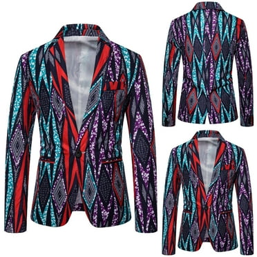 UVEASISHA Men's Floral Linen Suit Jacket Single Breasted Vintage Ethnic Style Blazer Jackets One Button Lightweight Beach Party Blazers Deal of The Day,Blue,XL