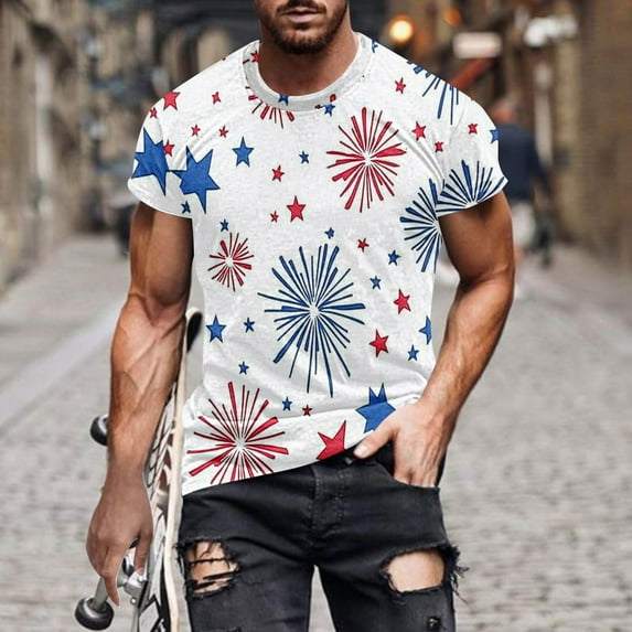 UVEASISHA Men's Fourth of July Shirts Celebration Independence Day T-Shirt Big and Tall Casual Crewneck Patriotic Graphic Tees Summer Savings Multicolor XXL