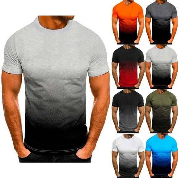 UVEASISHA Men's Gradient Graphic T-Shirts Summer Crewneck Casual Workout Tee Tops Mens Big and Tall Short Sleeve Muscle Fit T Shirt