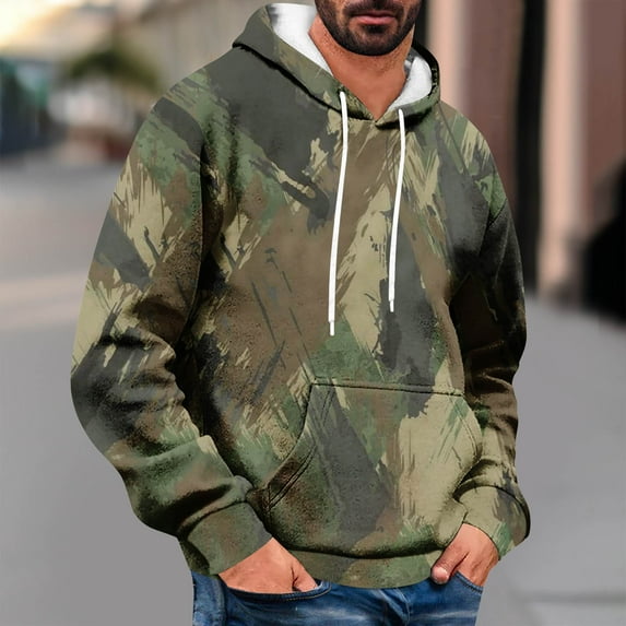 UVEASISHA Men's Graphic Hoodies Pullover 2025 Fashion Camo Print Hooded Sweatshirts Regular Fit Casual Hipster Streetwear with Pocket Today Sales,Camouflage,XL
