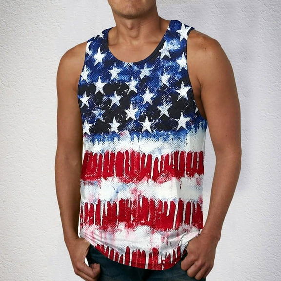 UVEASISHA Men's Gym Tank Tops 4th of July Workout Sleeveless T-Shirts for Men Independence Day Print Casual Gym Muscle Tanks Red XL