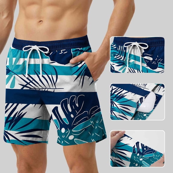 UVEASISHA Men's Hawaiian Beach Shorts Summer Casual Tropical Swim Trunks Elastic Waist Drawstring Board Shorts Lightweight Bathing Suits with Pockets Blue XXL