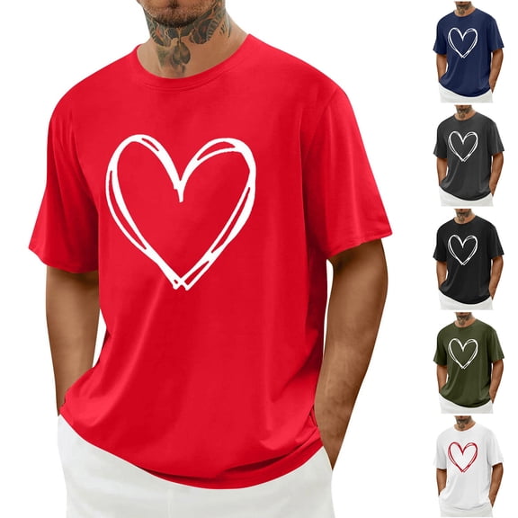 UVEASISHA Men's Heart Graphic Tees for Men Crew Neck Short Sleeve T-Shirts Regular Fit Casual Valentines Day Shirt Fashion Gift Ideas Navy XXL