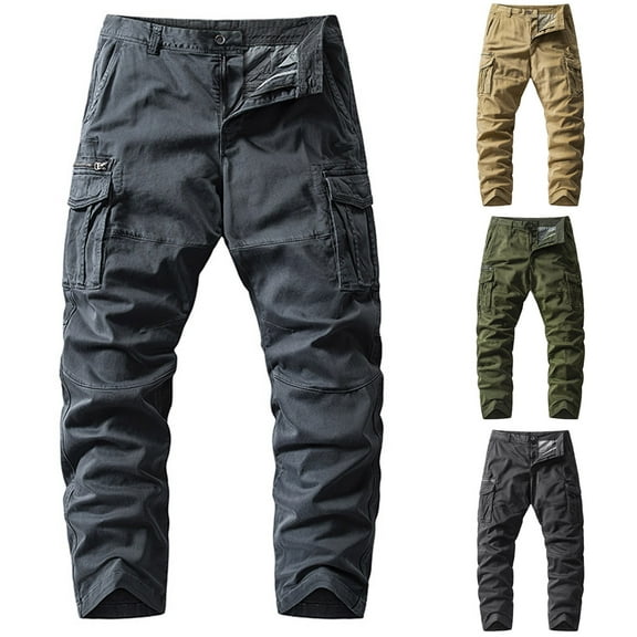 UVEASISHA Men's Hiking Pants Big and Tall Work Pants for Men Multi Pocket Fashion Cargo Pants Straight Leg Loose Tactical Trousers Gray L