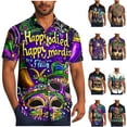 thumbnail image 1 of UVEASISHA Men's Holiday Button Down Shirt New Orleans Short Sleeve Lapel Collar Mardi Gras Shirts Big and Tall Fashion Carnival Party Shirt Purple#1 XL, 1 of 6