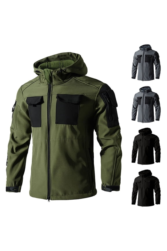 Men's Hooded Softshell Jacket Fleece Lined Insulated Windbreaker Winter Warm Cargo Jackets for Outdoor Hiking Fishing Black XXL