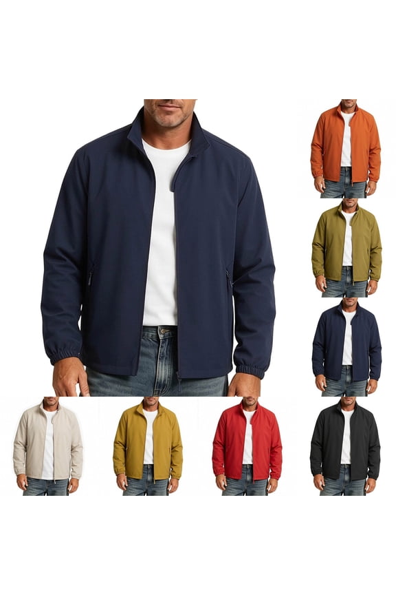 Men's Lightweight Bomber Jackets Business Casual Stand Collar Zip Up Jacket Solid Color Breathable Varsity Jackets Fall Thin Outerwear with Pockets Green L