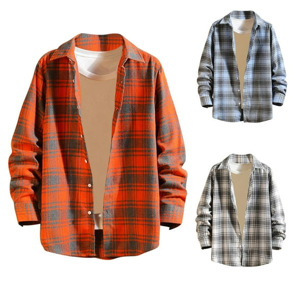 UVEASISHA Men's Lightweight Jackets Casual Plaid Button Down Shirt Jacket Long Sleeve Cotton Shacket Jacket Fall Regular Fit Plaid Flannel Shirts Today Sales,Red,L